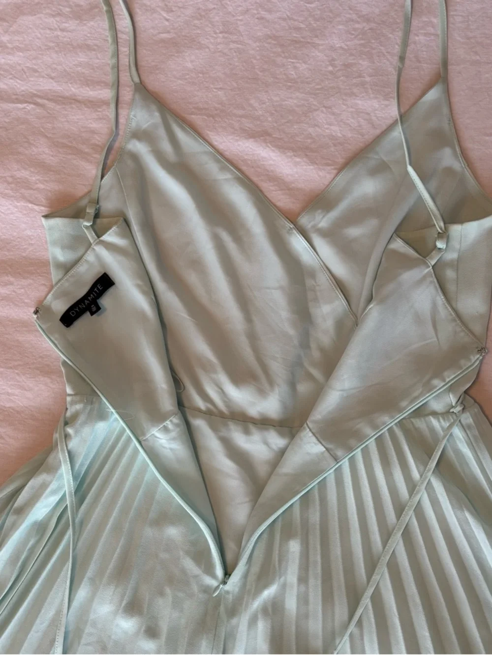 Mint Green Chiffon Pleated Midi Dress Cottagecore Fairy Romantic Garden Party - Picture 12 of 14